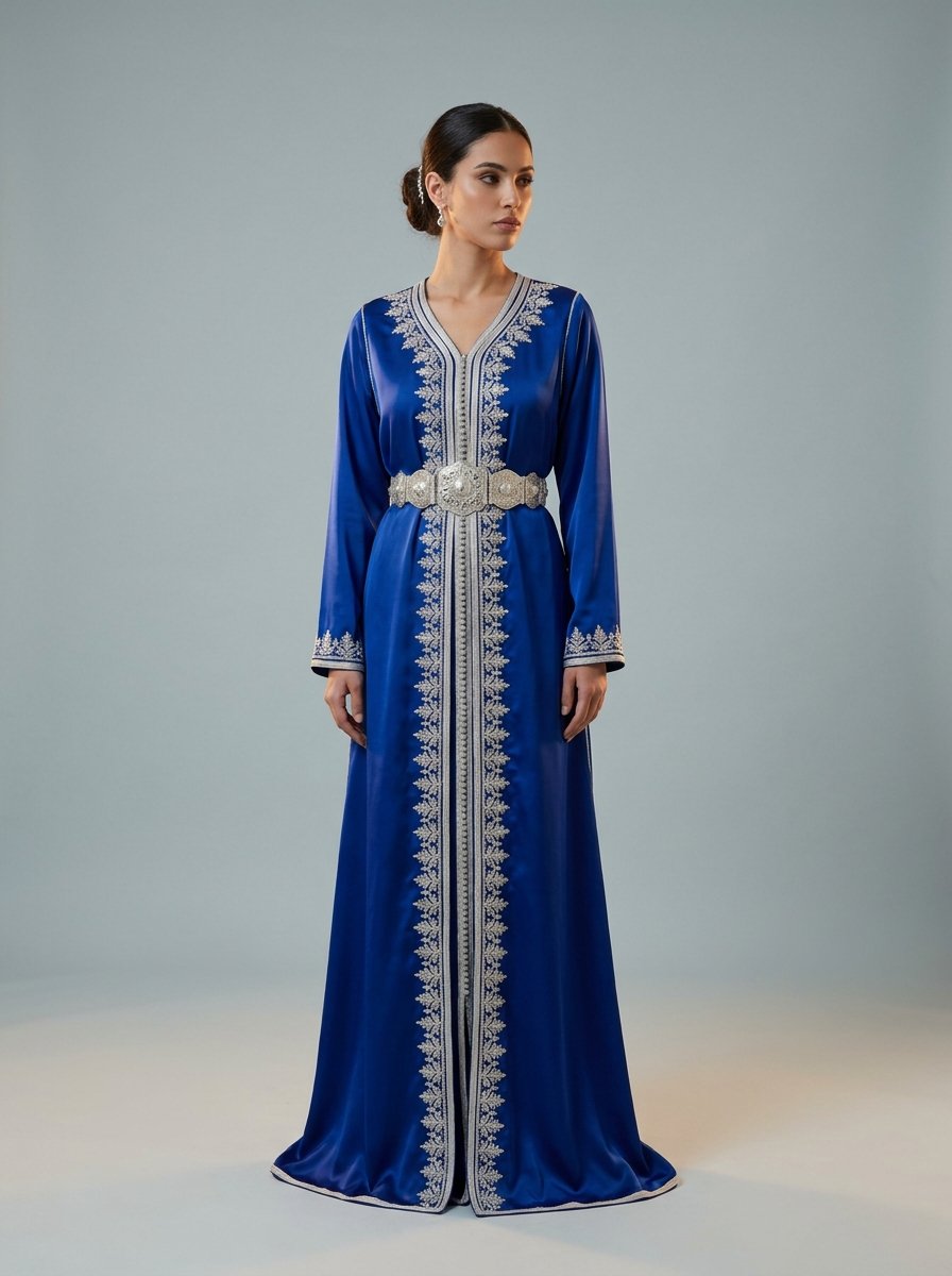 Bleu Majorelle — Silver-Embroidered Takchita